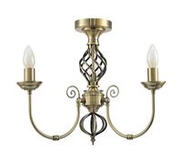 Happy Homewares Traditional Classic Antique Brass Chandelier Ceiling Light with Twisted Knot Design | 38cm x 47cm | 3 x 7w E14 Candle | for Bedroom Dining Room Lounge etc