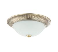 Happy Homewares Traditional Classic Antique Brass Plated Flush Round Ceiling Light Fitting with Opal White Glass Diffuser | 2 x 40w E14 | 27cm Diameter