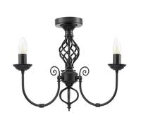 Happy Homewares Traditional Classic Matte Black Chandelier Ceiling Light with Twisted Knot Design | 38cm x 47cm | 3 x 7w E14 Candle | for Bedroom Dining Room Lounge etc