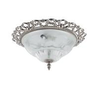 Happy Homewares Traditional & Classic Ornate Metal & Floral Glass Flush Ceiling Light Fitting in Metallic Silver Happy Homewares Metallic Silver
