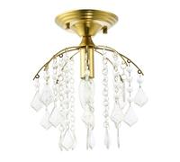 Happy Homewares Traditional Clear Crystal Glass Waterfall Designed Ceiling Light in Brushed Satin Gold Metal | 28cm Diameter | 1 x 7w E14
