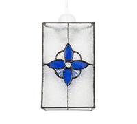 Happy Homewares Traditional Clear Glass Tiffany Style Rectangular Pendant Light Shade with Royal Midnight Blue Panels | 21cm Height | 60w Maximum