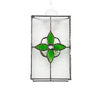 Happy Homewares Traditional Clear Glass Tiffany Style Rectangular Pendant Light Shade with Bright Forest Green Panels | 21cm Height | 60w Maximum