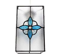 Happy Homewares Traditional Clear Glass Tiffany Style Rectangular Pendant Light Shade with Teal Panels | 21cm Height | 60w Maximum