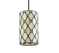 Traditional Cream Amber Tiffany Glass Pendant Lamp Shade with Small Clear Beads, Yellow