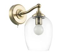 Happy Homewares Traditional Designer Wall Lantern Light Fitting in Antique Brass with Clear Glass Shade | 23cm x 21cm x 12cm | Ornate Back Plate