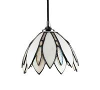 Happy Homewares Traditional Floral Petal Themed Opal White Stained Glass Tiffany Pendant Lamp Shade with Clear Beads | 13cm x 17cm | 40w Maximum