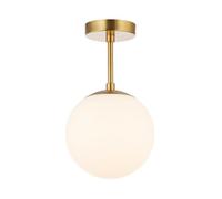 Happy Homewares Traditional and Sleek Opal Glass Globe IP44 Bathroom Ceiling Light in Brushed Gold | 24cm x 20cm | 60w Max | Also Suitable for Hallways Lounges Conservatories etc