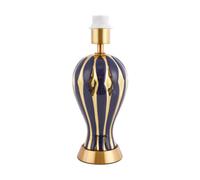 Happy Homewares Traditional and Classic Design Glossy Navy Midnight Blue and Polished Gold Ceramic Table Lamp Base | 34cm x 14cm | Inline Switch on Clear Cable