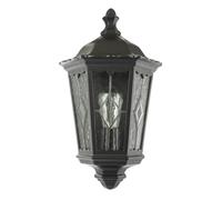 Traditional Black Half Lantern Outdoor Wall Lamp with Cathedral Textured Glass, Black