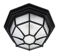 Traditional Hexagonal Matt Black Flush Ceiling Porch Light Fitting with Frosted Glass | 1 x 60w E27 by Happy Homewares