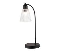 Happy Homewares Traditional Matte Black Arch Desk Table Lamp with Clear Ribbed Glass Shade | Inline Switch Button | 45cm x 25cm x 14cm
