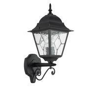 Happy Homewares Traditional Matte Black Cast Aluminium Outdoor Lantern Wall Light Fitting with Clear Cathedral Glass | 1 x 11w | 40cm x 20cm x 26cm