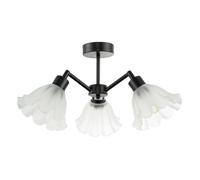 Happy Homewares Traditional Matte Black Ceiling Light Fitting with White Frosted Scallop Glass Shades | 29cm x 51cm | Fully Adjustable Shades