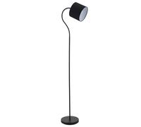 Happy Homewares Traditional Matte Black Floor Lamp with Adjustable Cotton Fabric Shade | 141cm Height | Inline Foot Switch Button | 1 x 11w