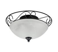 Happy Homewares Traditional Matte Black Flush Ceiling Light With Alabaster Glass