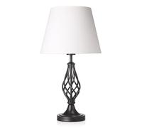 Happy Homewares Traditional Matte Black Table Lamp with Barley Twist Metal Base and Ivory White Linen Shade | 11w Maximum | Ideal for Bedside Lamps