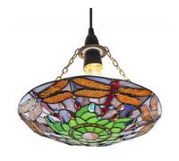 Happy Homewares Traditional Multi-Coloured Dragonfly Tiffany Glass Pendant Shade