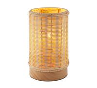 Happy Homewares Traditional Natural Woven Rattan Table Lamp with Rubber Wood Base