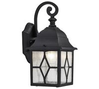Happy Homewares Traditional Outdoor Matt Black Wall Lantern Light With Cathedral Lead Glass