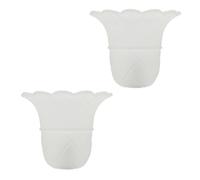 Happy Homewares Traditional Pair of Frosted White Floral Glass Shades with Ribbed Petal Trim for E14 and E27 Bulb Bases | 40w Maximum | 15cm x 18cm