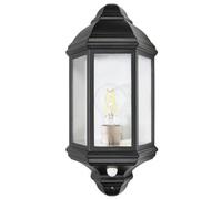 Traditional PIR Sensor Outdoor Wall Light with Matt Black Metal Die-Cast Frame, Black