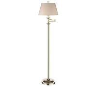 Happy Homewares Traditional Polished Brass Swing Arm Floor Lamp with Cream Shade