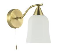 Happy Homewares Traditional Pull Switched Downlighter Wall Light Fitting in Antique Brass with Opal White Glass Shade | 1 x 7w E14 | 19cm x 20cm x 12cm