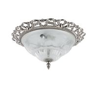 Traditional Satin Nickel and Floral Glass Flush Ceiling Light Happy Homewares Metallic Silver One Size