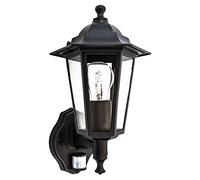 Happy Homewares Traditional Sensor Controlled Outdoor Lantern Wall Light Fitting in Matt Black