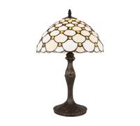 Happy Homewares Classic Traditional Stained Glass Tiffany Table Lamp with Multiple Amber Circular Beads | 60w Maximum | 12" Diameter with Inline Switch Button