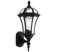 Happy Homewares Traditional Treated Cast Aluminium Matt Black Outdoor Lantern Wall Light Fitting with Bevelled Glass Panels - IP44 Rated - 60w Max Bulb