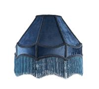 Happy Homewares Handmade Victorian Empire Pendant Lampshade in Navy Midnight Blue Velvet with Embroidered Trims and Long Tassels | 40cm x 26cm | for Pendant Floor or Table Lamp