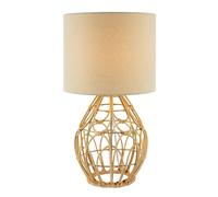 Traditional Vintage Wrapped Rattan Table Lamp with Cream Linen Fabric Shade Happy Homewares Brown One Size