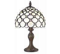 Happy Homewares Traditional White Tiffany Table Lamp With Multiple Transparent Beads