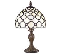 Happy Homewares Traditional White Tiffany Table Lamp with Multiple Transparent Beads