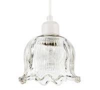 Happy Homewares Transparent Ribbed Glass Pendant Lighting Shade In Compact Bell Shape