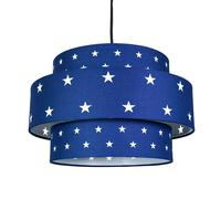 Unique and Modern Triple Tier Midnight Blue Cotton Fabric Childrens Pendant Shade with Stars Decoration | 30cm Diameter | 60w Maximum by Happy Homewares