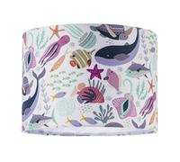 Happy Homewares Underwater Designed Fabric Lampshade with Whales Turtles Tropical Fish