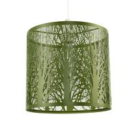 Unique and Beautiful Olive Green Metal Forest Design Ceiling Pendant Shade | Light Escapes Through The Gaps and Casts The Forest Against The Walls and Ceiling by Happy Homewares