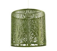 Unique and Beautiful Olive Green Metal Forest Design Ceiling Pendant Shade | Light Escapes Through The Gaps and Casts The Forest Against The Walls and Ceiling by Happy Homewares