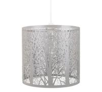 Unique and Beautiful Soft Grey Metal Forest Design Ceiling Pendant Shade When Lit The Light Escapes Through The Gaps and Casts The Forest Against The Walls and Ceiling by Happy Homewares
