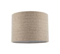 Happy Homewares Unique Aztec Designed Drum Lamp Shade in Dark Taupe and White Linen Fabric | 18cm x 25cm | Inner White Cotton Lining