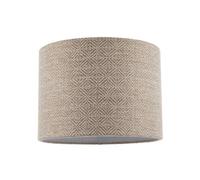 Unique Aztec Designed Drum Lamp Shade in Dark Taupe and White Linen Fabric | 18cm x 25cm | Inner White Cotton Lining by Happy Homewares