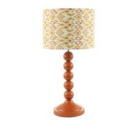 Happy Homewares Unique Chic Deep Orange Table Lamp with Aztec Style Yellow and Orange Jacquard Fabric Shade | 45cm x 25cm | Inline Switch Button