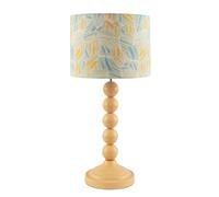 Happy Homewares Unique Chic Pale Yellow Table Lamp with Graphic Style Multi Colour Jacquard Fabric Shade | 45cm x 25cm | Inline Switch Button