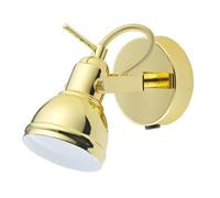 Happy Homewares Unique Industrial Designed Plated Polished Gold Switched Wall Spot Light Fitting | Fitted Rocker Switch | Adjustable Head