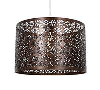 Happy Homewares Unique Moroccan Designed Matt Bronze Metal Circular Pendant Light Shade with Floral Decor | 30cm Diameter | Maximum 60watt Bulb Allowed