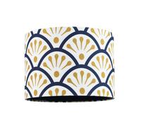 Unique and Sleek Moroccan Floral Designer 25cm Navy Midnight Blue and Ochre Drum Lampshade | 60w Maximum | 25cm x 18cm by Happy Homewares
