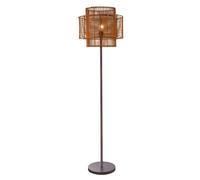 Happy Homewares Unique Vintage Metallic Brown Floor Lamp with Natural Rattan Double Round Shades
